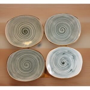 Corona Columbia Porcelain Rectangle Blue Swirl Dinner Plates 10"x9" Set Of 4